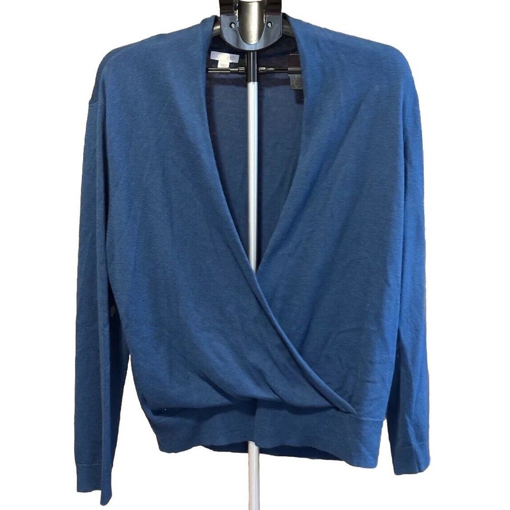 J. Jill‎ Women's XL Soft sweater Teal faux wrap Fall Cotton Rayon Silk & Wool